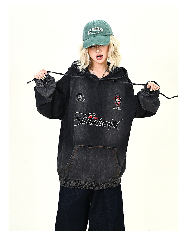 ウォッシュデニムフード付きパーカーcm0030