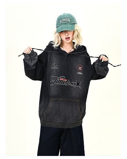 ウォッシュデニムフード付きパーカーcm0030