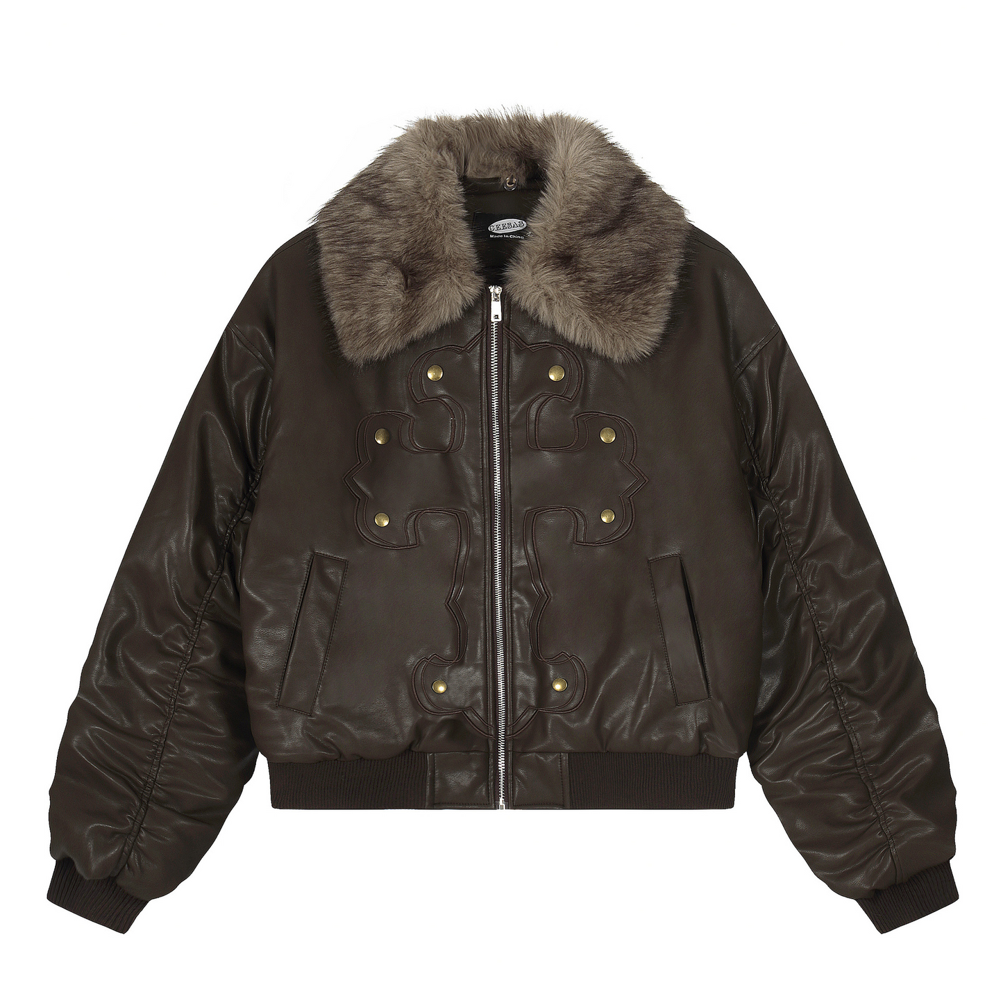 フェイクファーカラースタッズPUジャケット/2color/cm0144