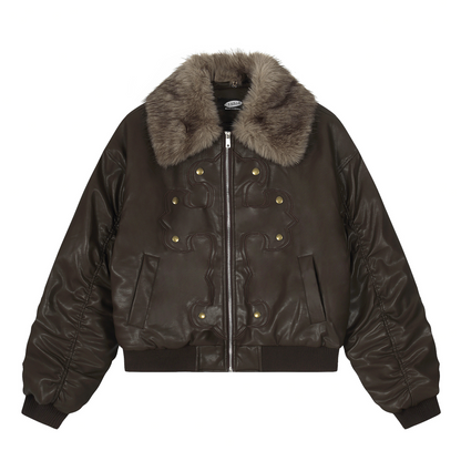 フェイクファーカラースタッズPUジャケット/2color/cm0144