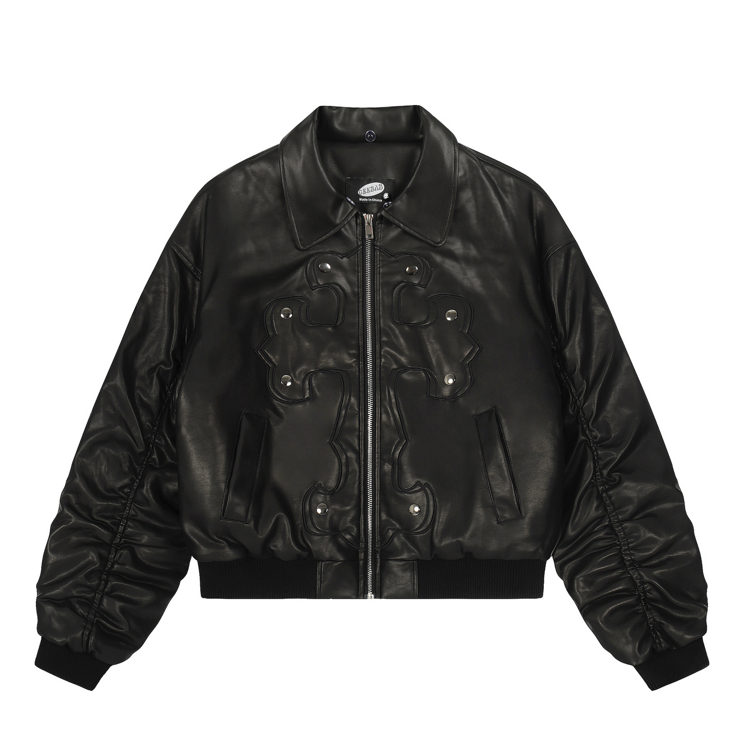 フェイクファーカラースタッズPUジャケット/2color/cm0144