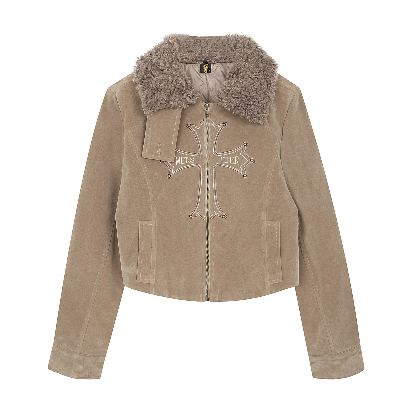 ボアネッククロスデザインアルファベットディテールボタンジャケット/2color/cm0033