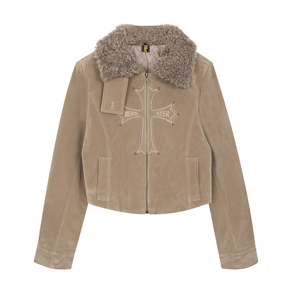 ボアネッククロスデザインアルファベットディテールボタンジャケット/2color/cm0033