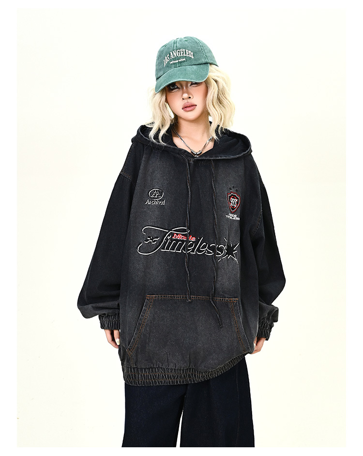 ウォッシュデニムフード付きパーカーcm0030