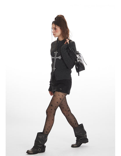 クロスロゴデザインジップアップニット/2color/cm0143