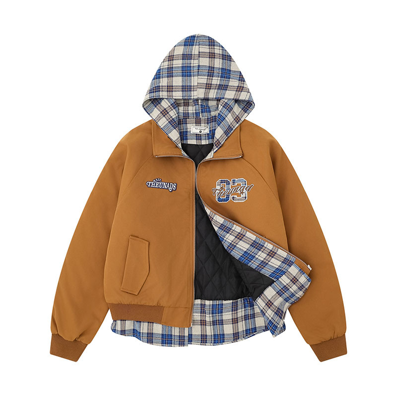 チェックフェイクレイヤード刺繍ロゴジャケット/2color/cm0085