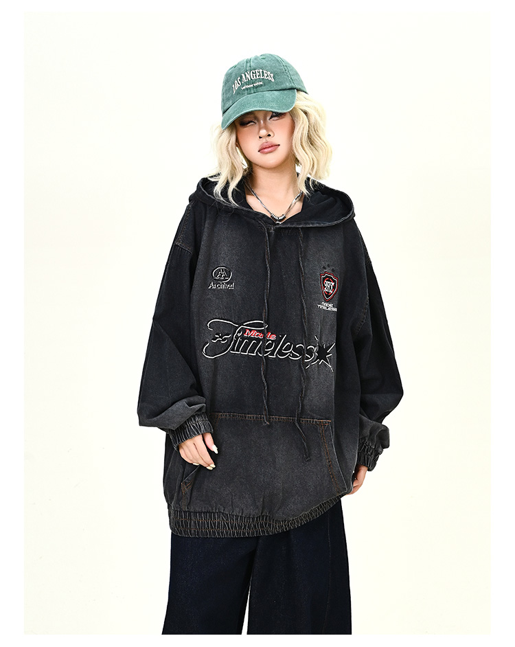 ウォッシュデニムフード付きパーカーcm0030