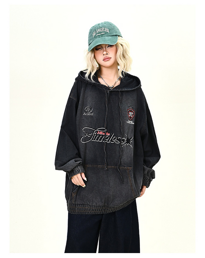 ウォッシュデニムフード付きパーカーcm0030