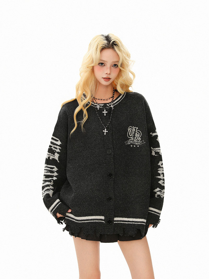 クロスデザインダメージ加工ニットカーディガン/2color/cm0084