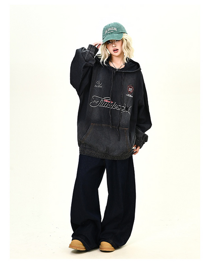 ウォッシュデニムフード付きパーカーcm0030