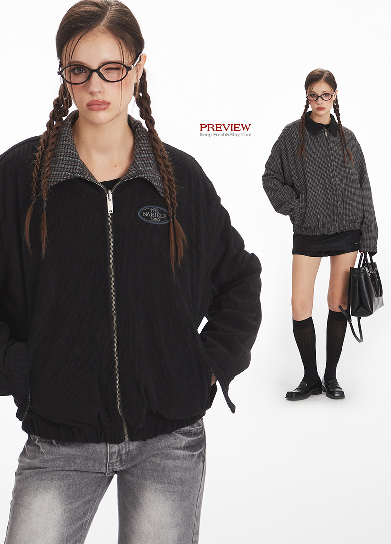 リバーシブル/コントラスト チェック柄 ヴィンテージジャケット/2color/cm0060