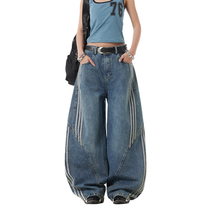 ラインデザインワイドレッグデニムパンツ/2color/cm0112