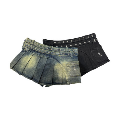 クロススタッズデザインデニムミニスカート/2color/cm0142