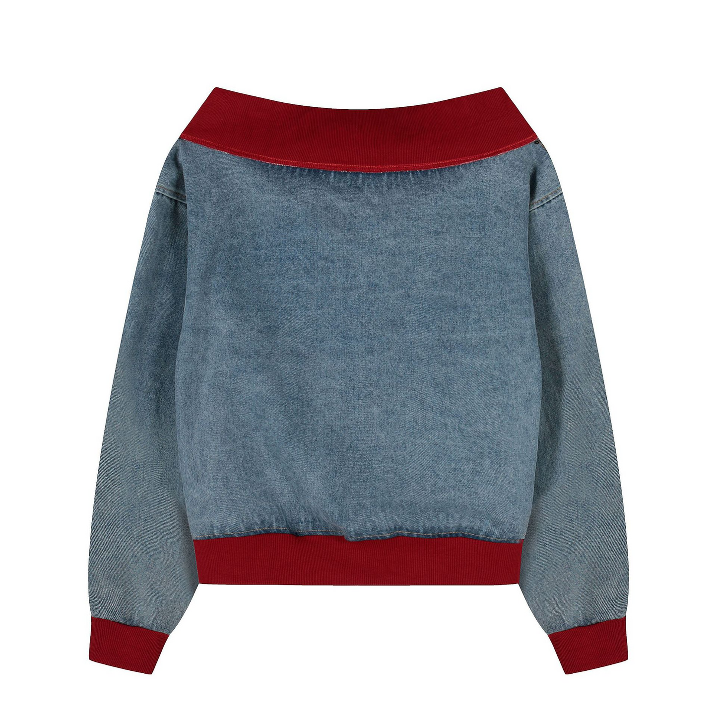 オフショルダー刺繡ワンポイントロゴデジップアップトップス/cm0003