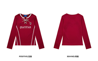 レースアップラインデザイン長袖カットソー/2color/cm0128