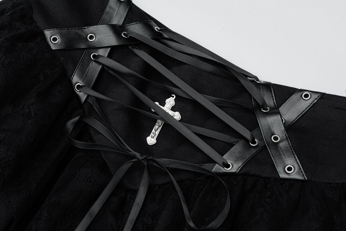 レースディテールクロスデザインリボンミニスカート/cm0107