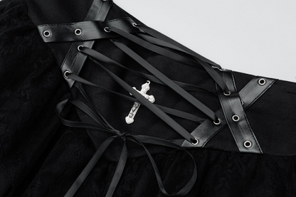 レースディテールクロスデザインリボンミニスカート/cm0107