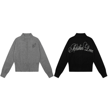 ジップアッププリントロゴカーディガン/2color/cm0132