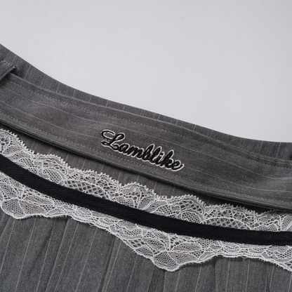 ベルトデザインレースディテールステッチワンポイントロゴミニスカート/cm0121