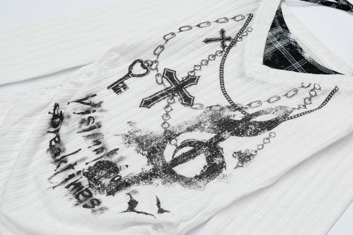 クロスデザインプリントフェイクレイヤートップス/2color/cm0153