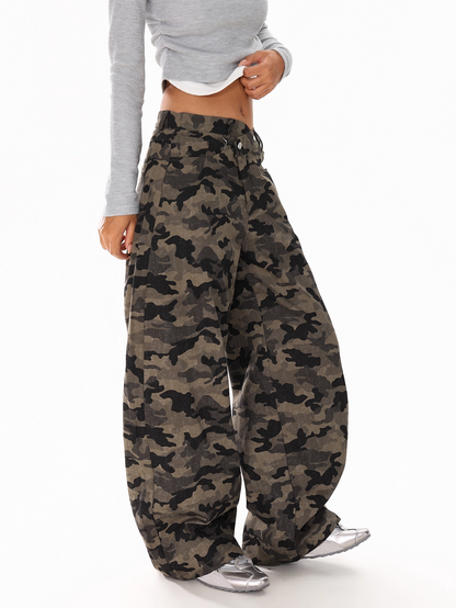 カモフラ柄ビジューアルファベットデザインデニムパンツ/cm0091