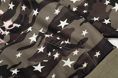 ファー付き迷彩スタープリントジップアップフードパーカー/cm0049