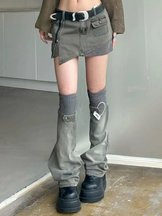 2pcセット/ストライプデザインショートスカート＋レッグカバー/cm0220