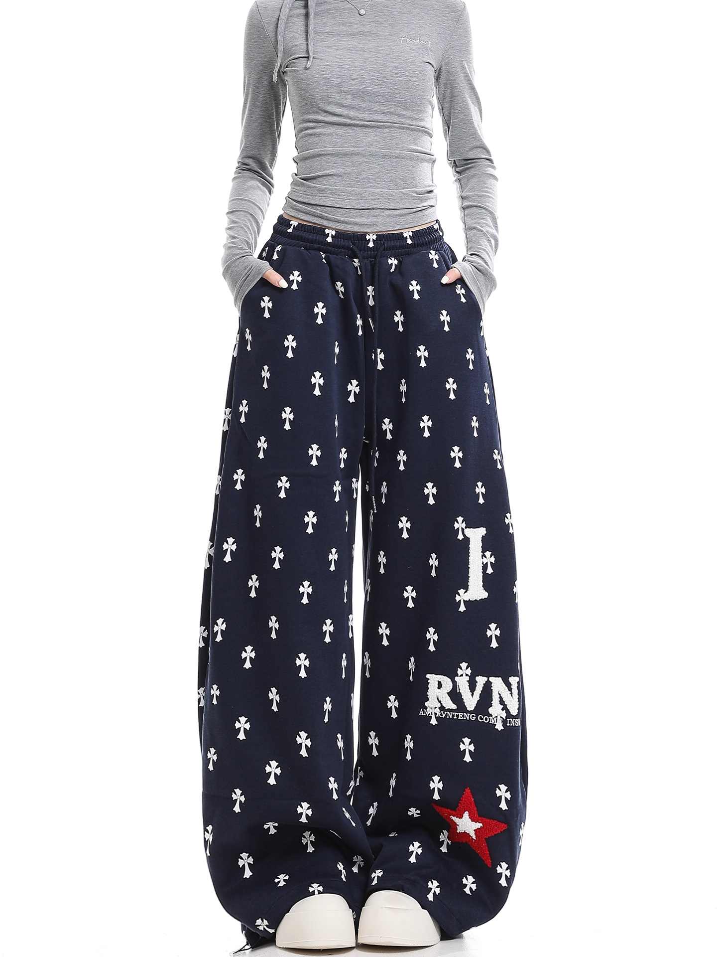 クロス柄スターロゴワイドパンツ/2color/cm0076