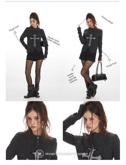 クロスロゴデザインジップアップニット/2color/cm0143