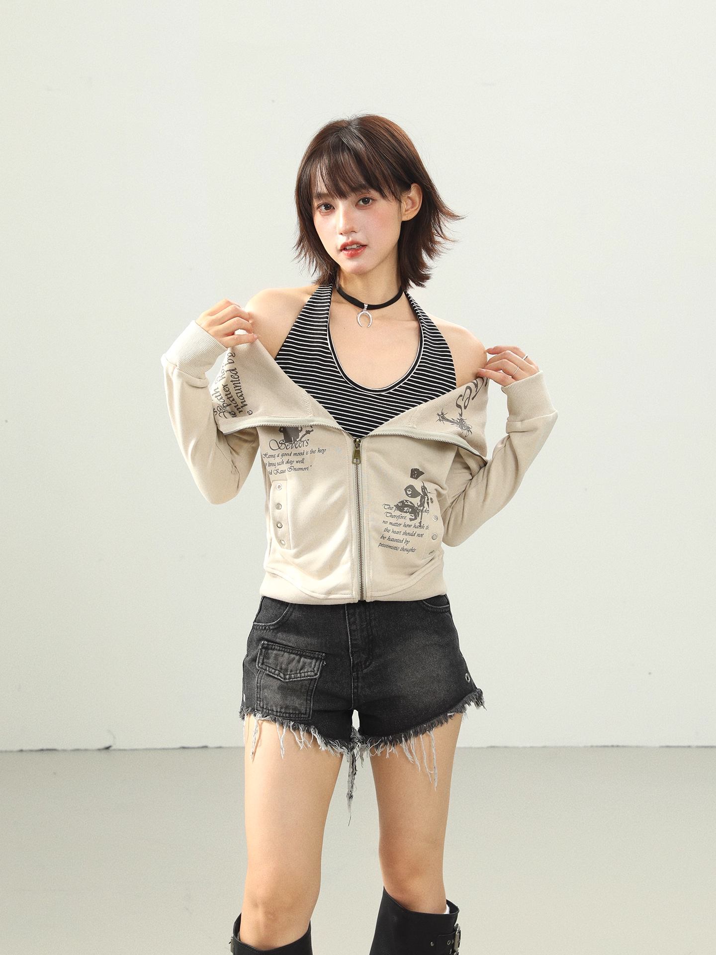 ジップアッププリントスウェット/2color/cm0089