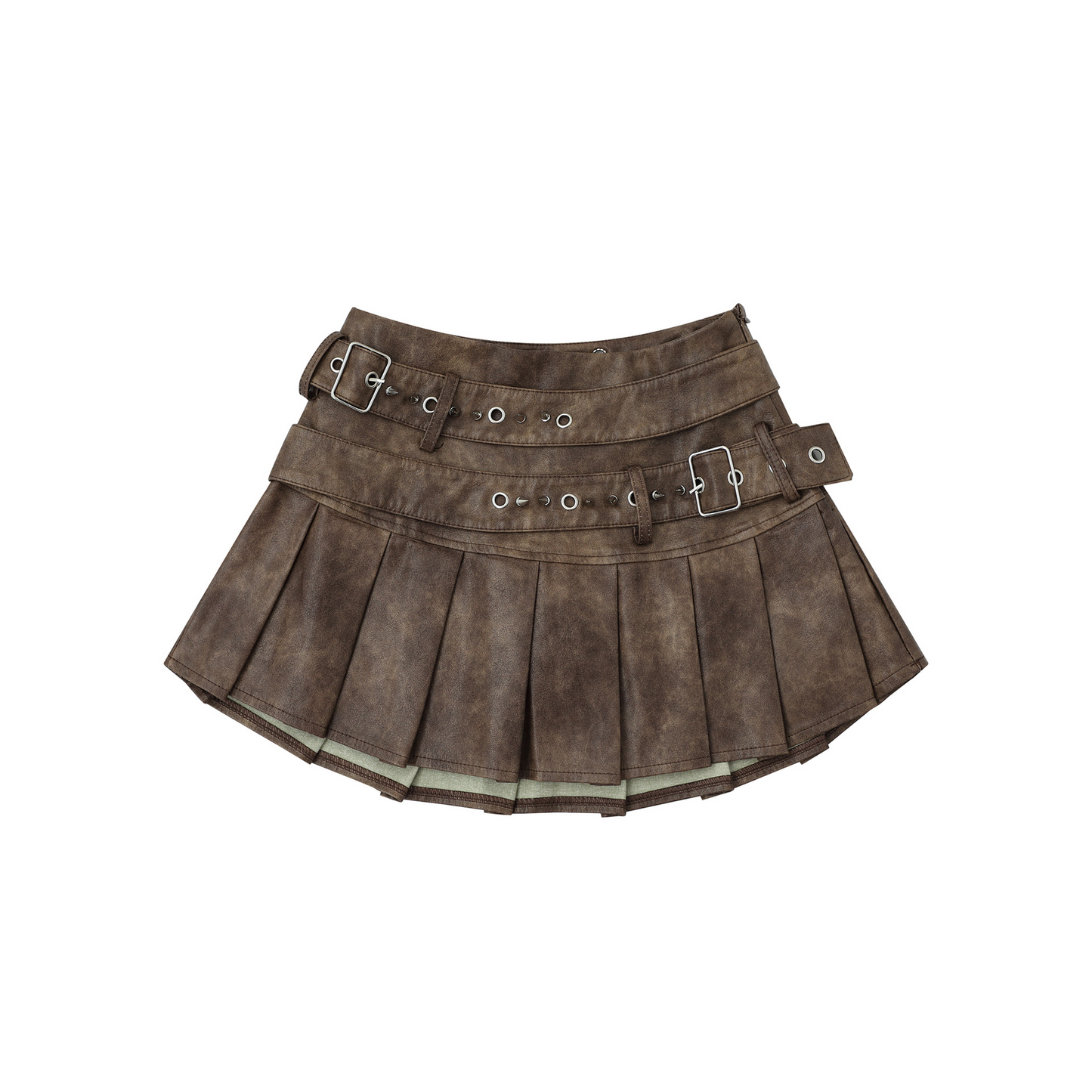 ベルトデザインフェイクレザーミニスカート/2color/cm0102