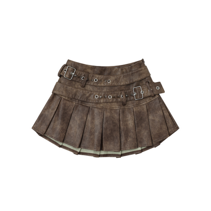 ベルトデザインフェイクレザーミニスカート/2color/cm0102
