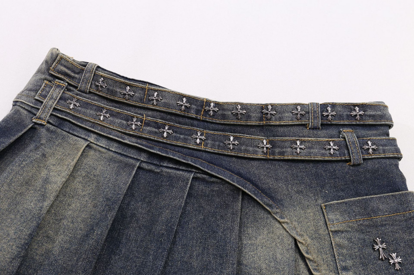 クロススタッズデザインデニムミニスカート/2color/cm0142