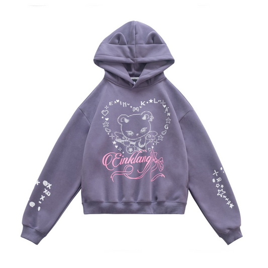 ベアプリントデザイン/クマ耳付きフードパーカー/2color/cm0129