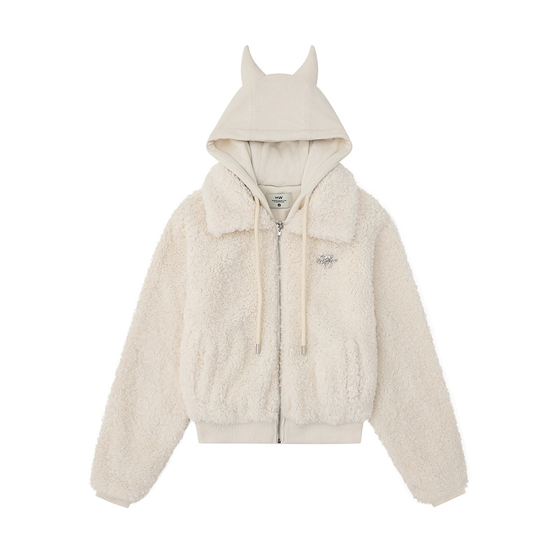 ツノ耳フードワンポイントロゴボアジャケット/2color/cm0074