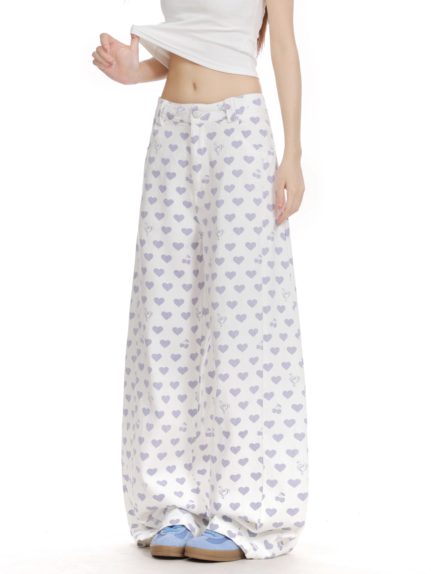 ハート柄刺繍ディテールパンツcm0008