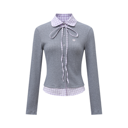 フェイクレイヤードシャツ/長袖ボタンカーディガン/2color/cm0028