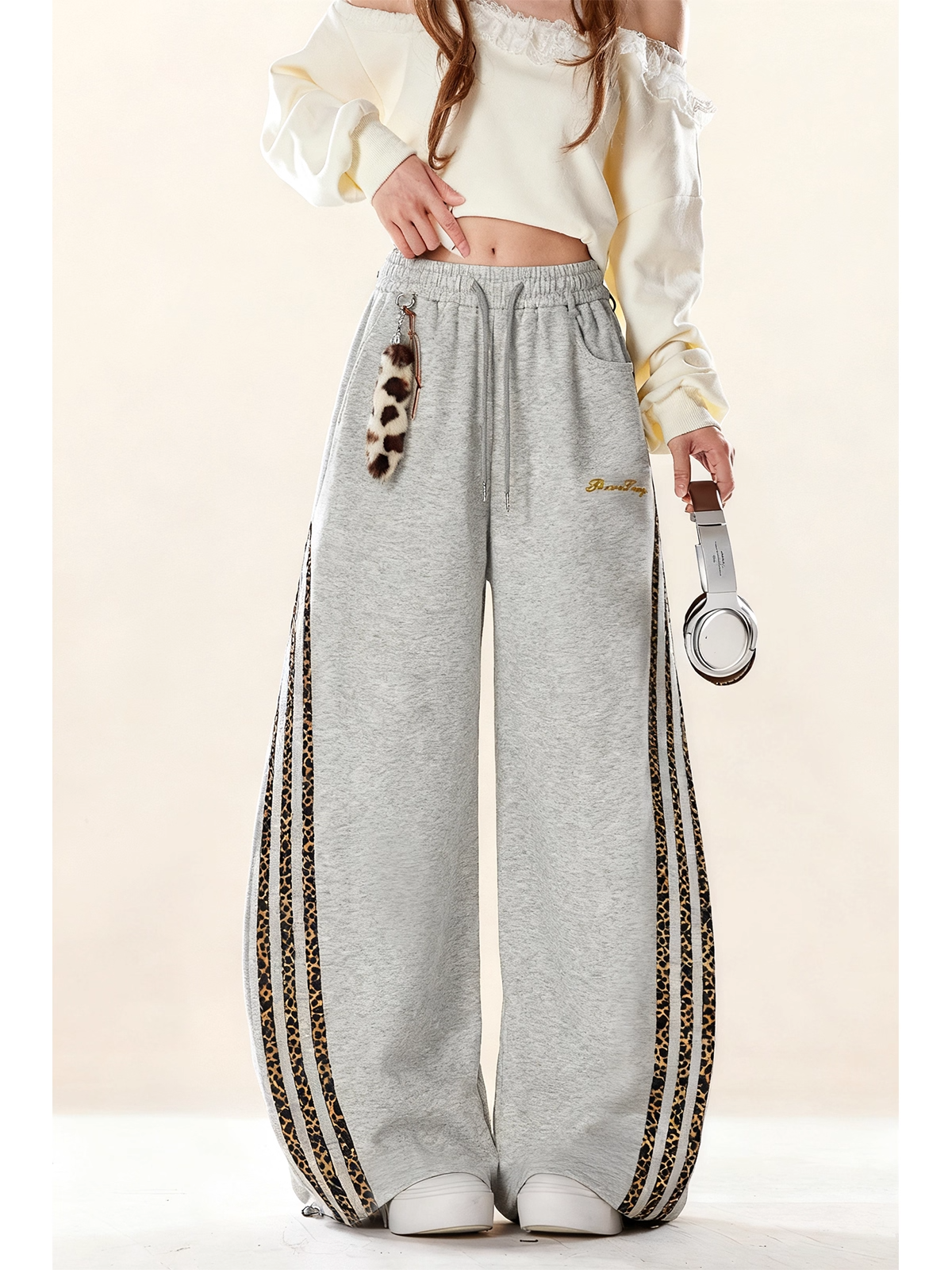 レオパード柄ラインストラップ付パンツ/2color/cm0077