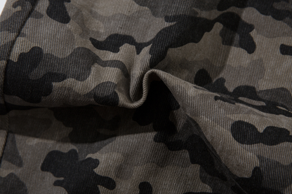 カモフラ柄ビジューアルファベットデザインデニムパンツ/cm0091