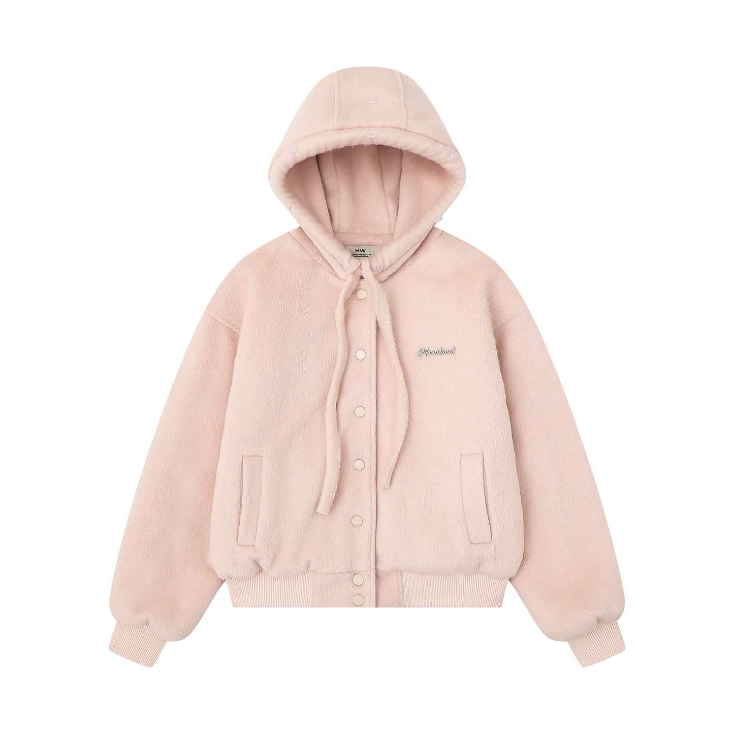 リボンデザインフェイクファーフードジャケット/2color/cm0002