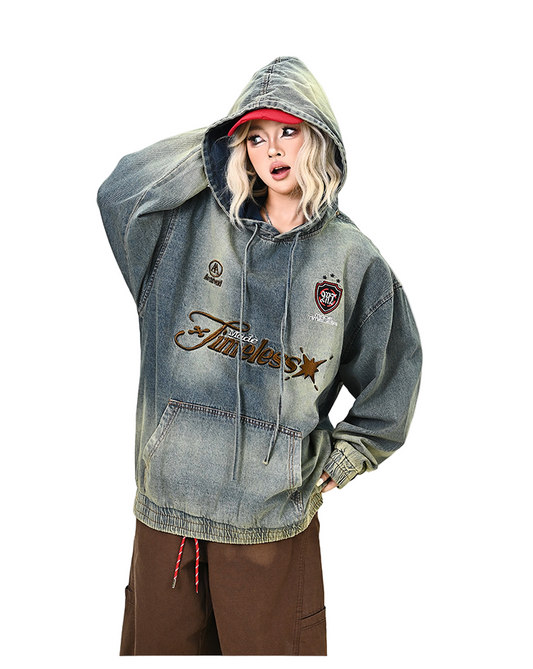 ウォッシュデニムフード付きパーカーcm0030