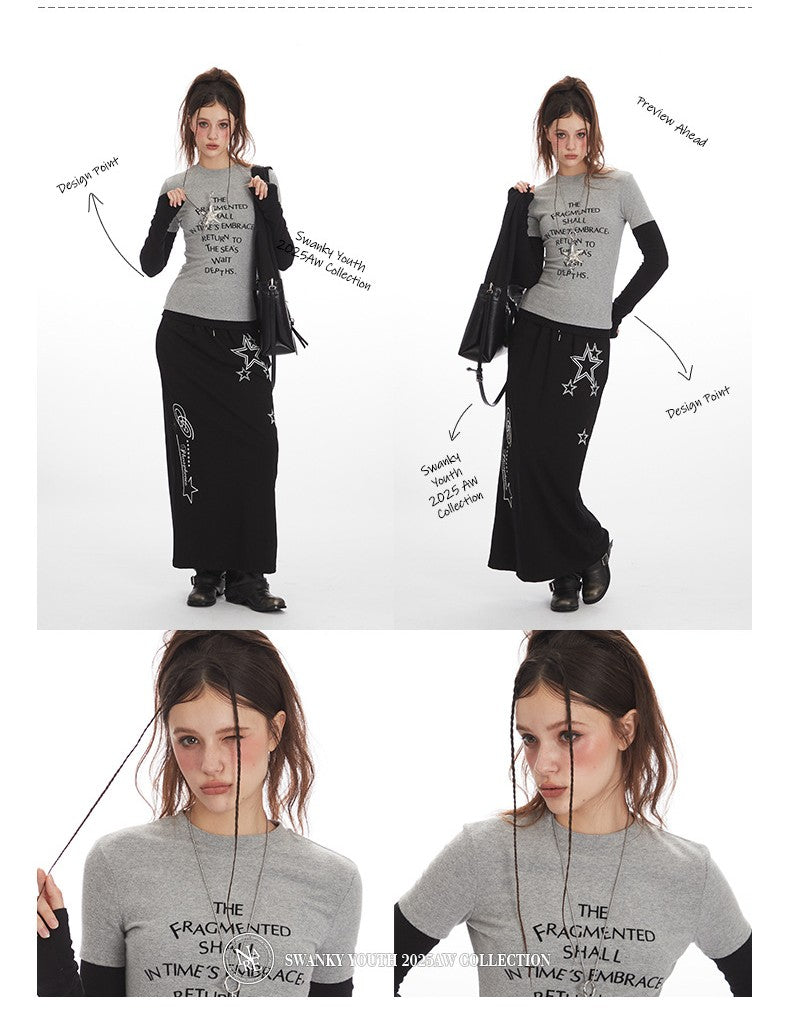 バイカラープリントロングTシャツ/2color/cm0127