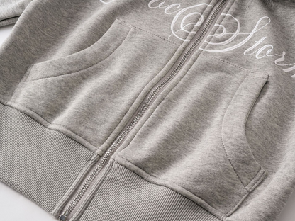 取り外しファー付きプリントジップアップスウェット/2color/cm0051