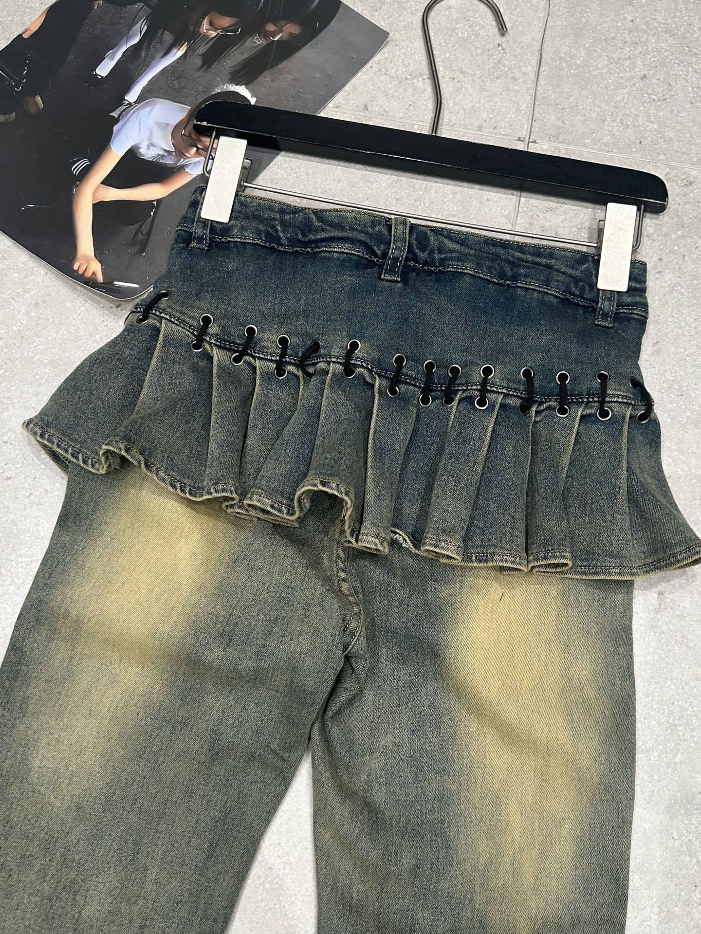 デニムフリルウォッシュドヴィンテージジーンズ/cm0037