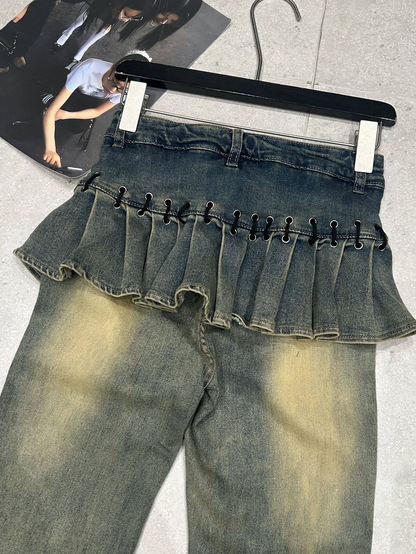 デニムフリルウォッシュドヴィンテージジーンズ/cm0037