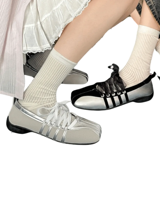 2color/バレエコアスクエアトゥ/サイドラインフラットシューズ/cm0251