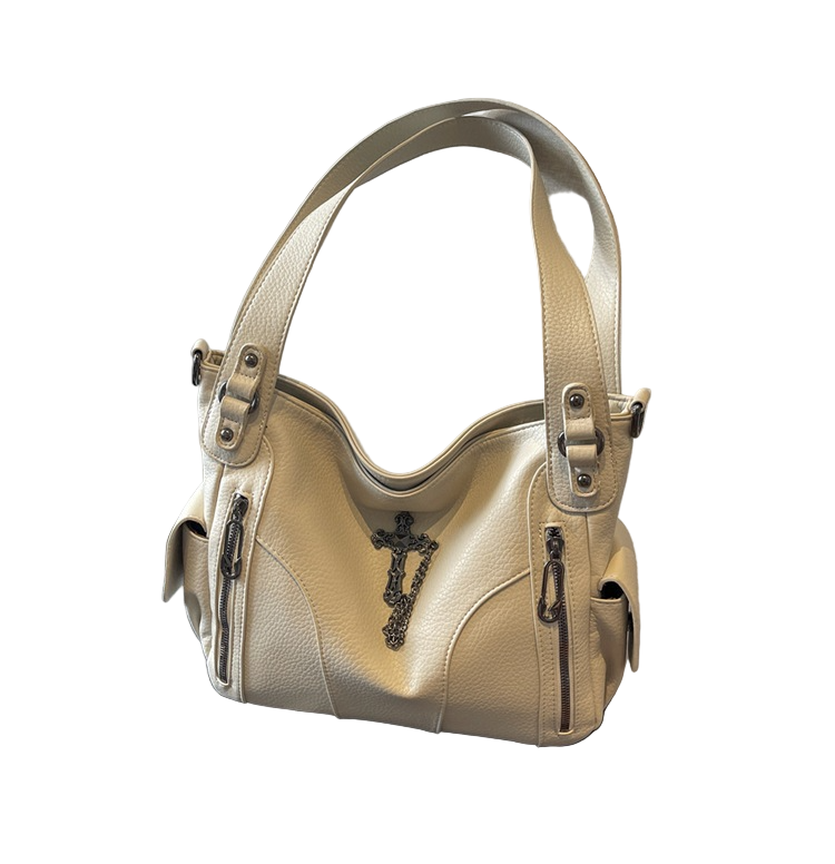 クロスアクセサリー付きジップデザイン2wayショルダーバッグ/3color/cm0114