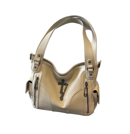 クロスアクセサリー付きジップデザイン2wayショルダーバッグ/3color/cm0114