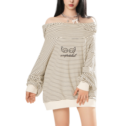 ワンポイントロゴストライプ/ルーズフーディーパーカー/2color/cm0135