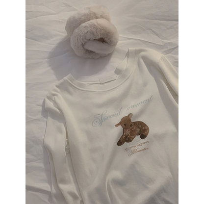Cute小鹿プリントロングTシャツ/cm0229